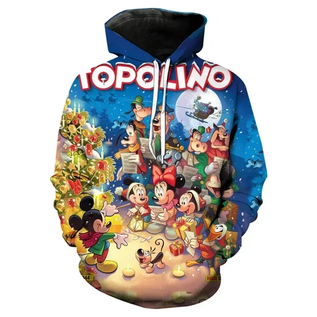 Disney-Sweat à capuche imprimé 3D Minnie pour hommes, pull de Noël, sweat à capuche pour garçons et filles, vêtements pour hommes, mode