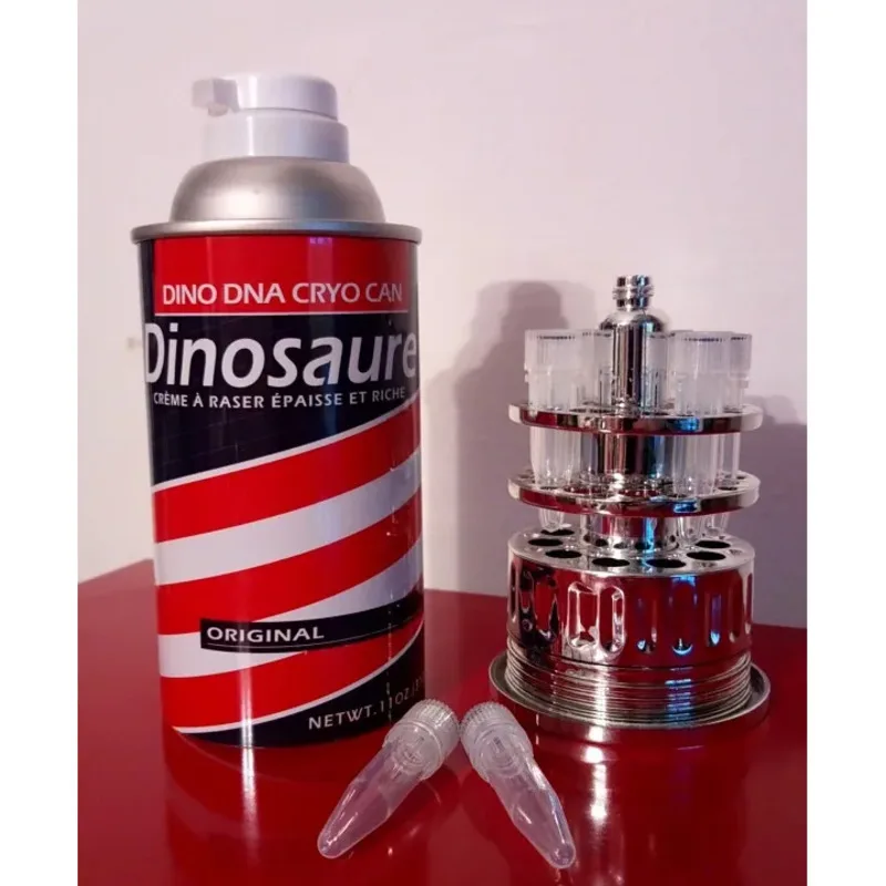 

New Barbasol Dennis Nedry Jurassic Park Movie Dinosaur DNA Tube Jar Canister Decoration Prop Desktop Ornament Party Gifts