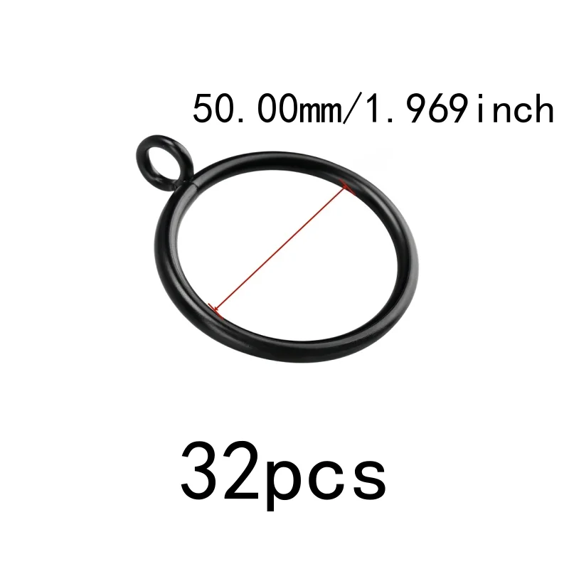 32 pcs 50mm Iron Drapery Rings, Smooth Sliding On Rod for Bedroom Blackout Drapery, Multipurpose, Versatile, Black