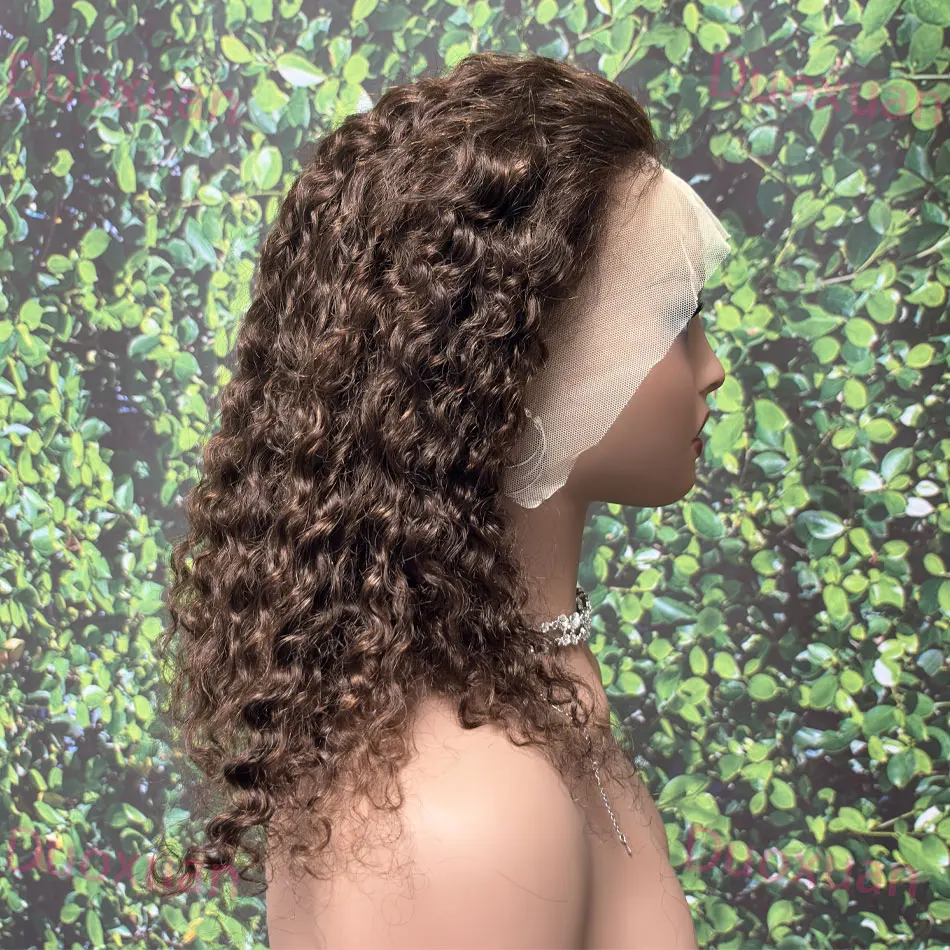 

16-дюймовый шоколадно-коричневый вьющийся парик Боб из человеческих волос 13x4 Hd Парик фронта шнурка 200% плотность Короткий коричневый парик из человеческих волос с глубокими волнами