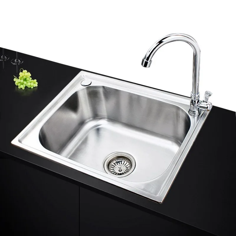 Thickened 304 Stainless Steel Single Basin Kitchen Sink WF907250 Large Complete Set