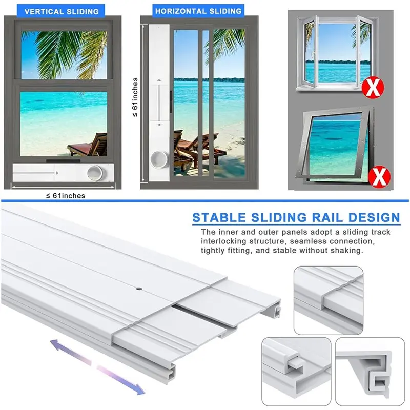 A01M-AC Window Vent Seal Kit With Universal Coupler Exhaust Hose, Mobile A/C Window Kit With 4 Adjustable Seal Plates