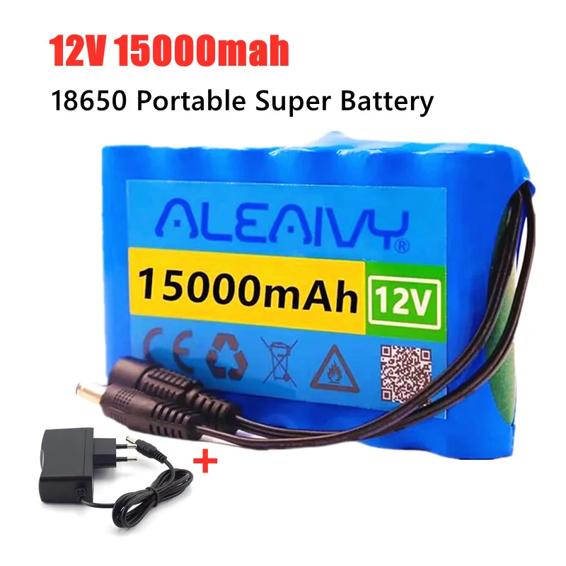 18650 portable super 12V 20000mah rechargeable lithium battery pack, suitable for CCTV camera monitor navigator AC/DC plug+1A