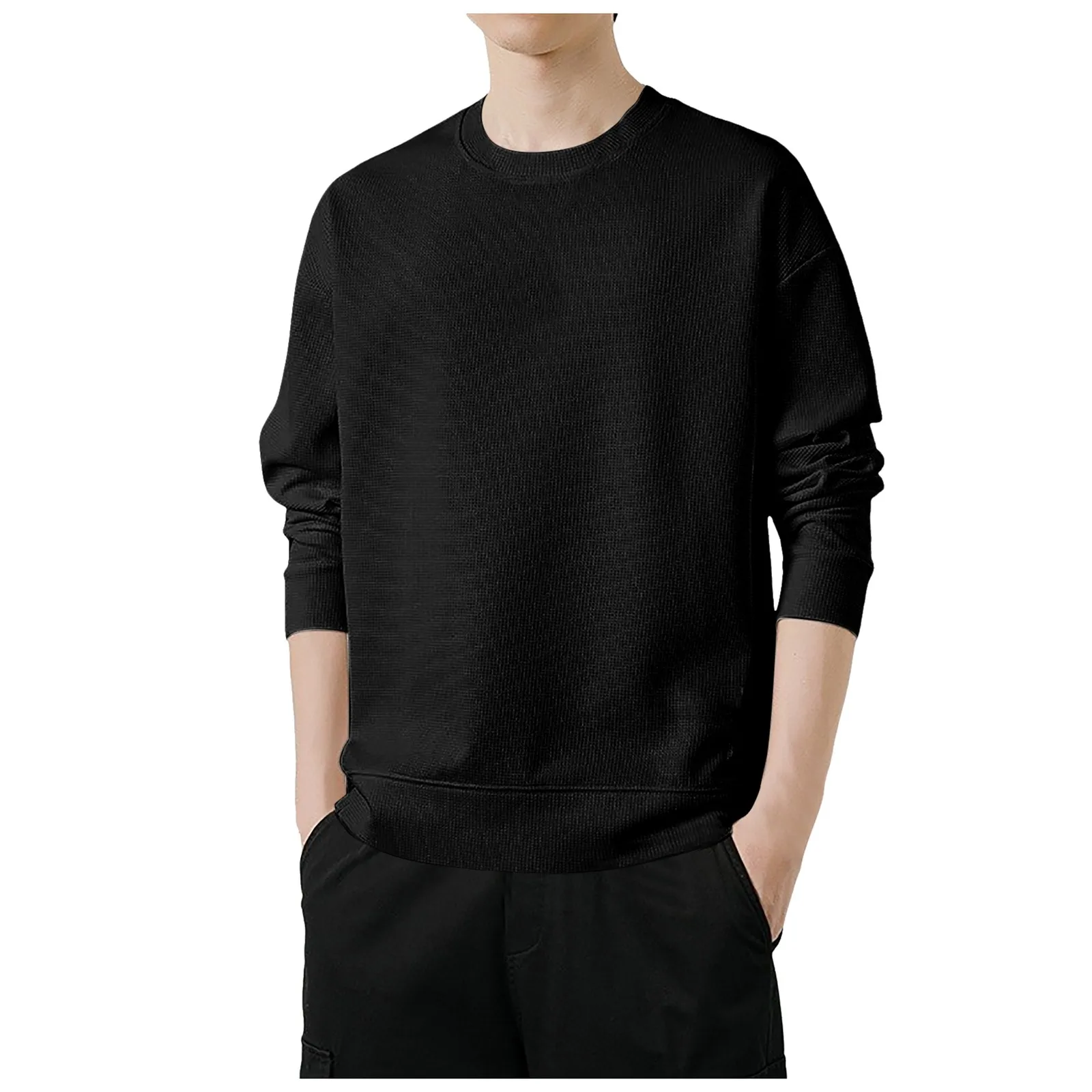 Casual Pullover Men'S Crew Neck Long Sleeve Tops Texture Knit Sweater Loose Oversized T Shirts For Men Basic Bottoming Clothes