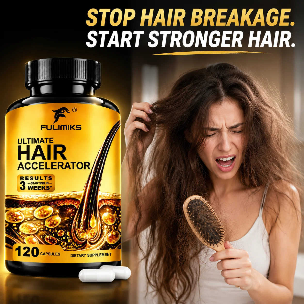 Hair Accelerator Supplement, Support Thicker & Fuller Hair, for Skin & Nails Health, Hair Growth, with Biotin & Marine Collagen