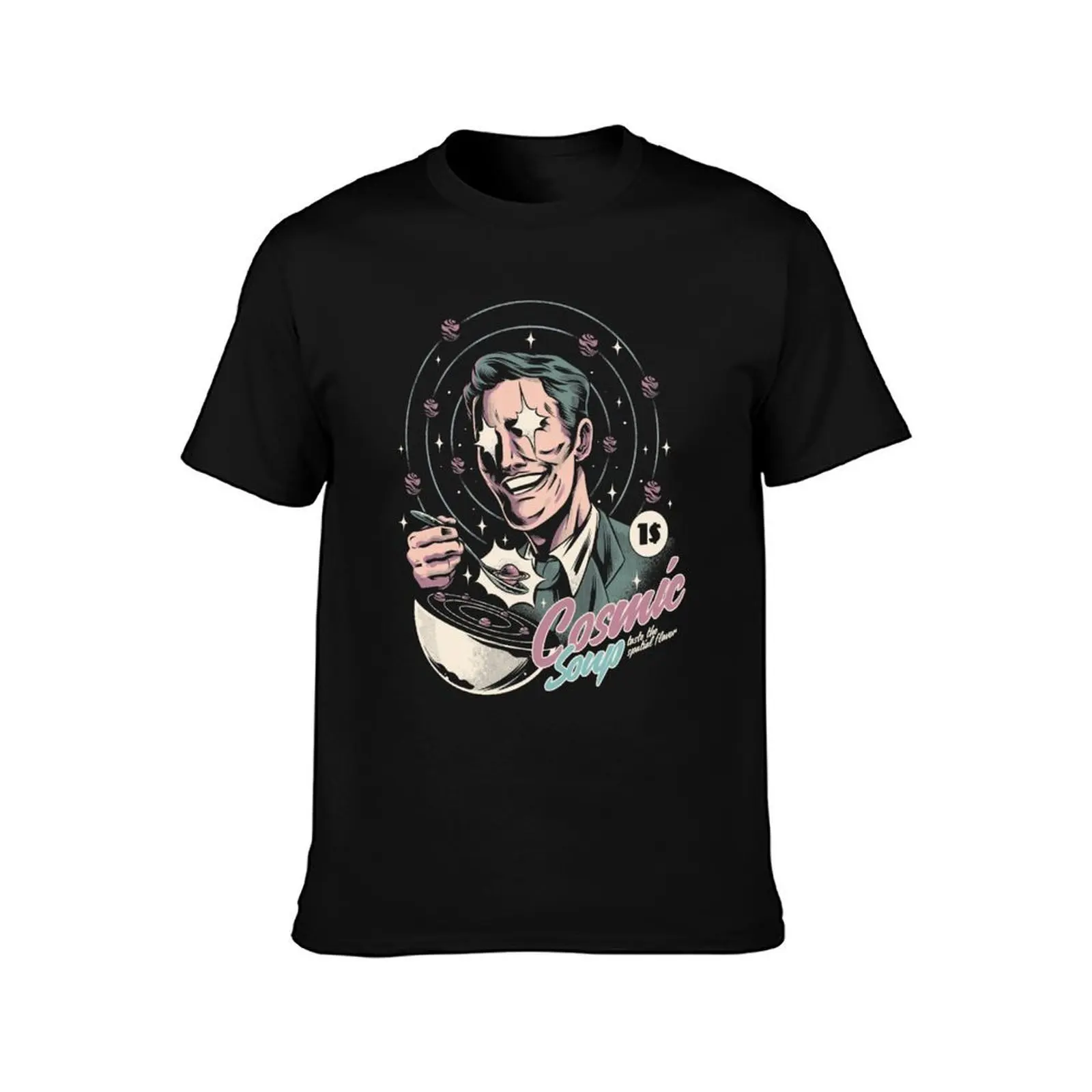 Cosmic Soup T-Shirt, Summer Casual Cotton Tee, Oversized Streetwear Tops, Vintage Graphic Print, Loose Fit Short Sleeve