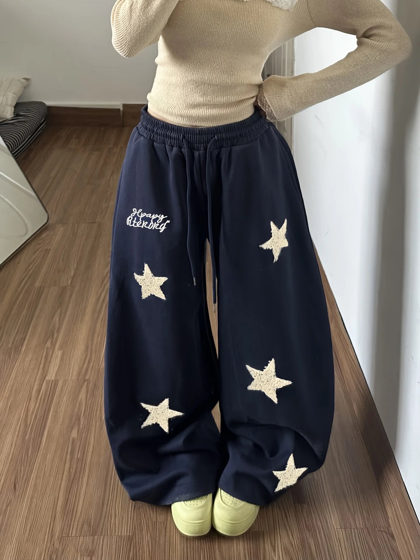 Women's Street Style Casual Sweatpants with Star Print  Arrivals for Spring Fleece Loose Fit Streetwear Oversized