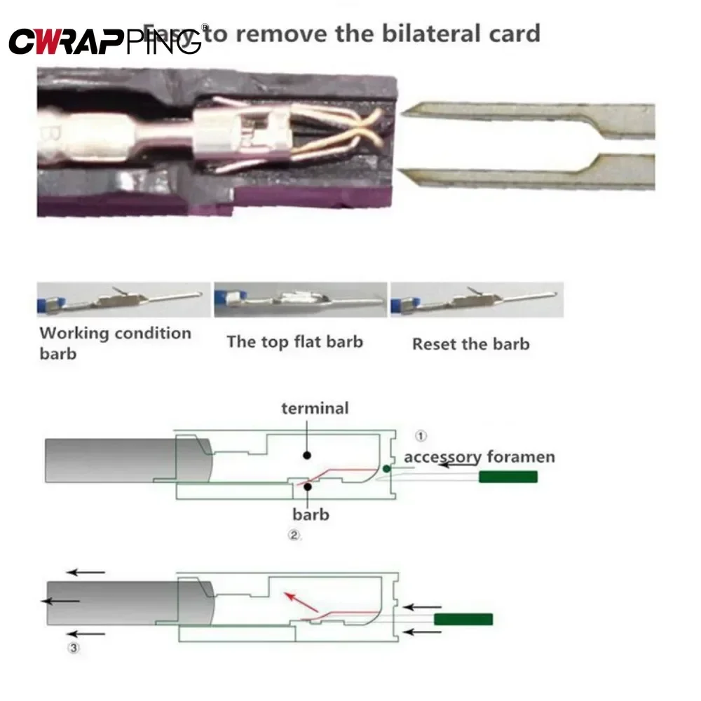 Kit Pelepas Terminal Alat Ekstraktor Konektor Steker Kotak Otomatis 26-41 Buah Set Pelepas Pin Kawat Baja Tahan Lama untuk Baut Listrik Mobil