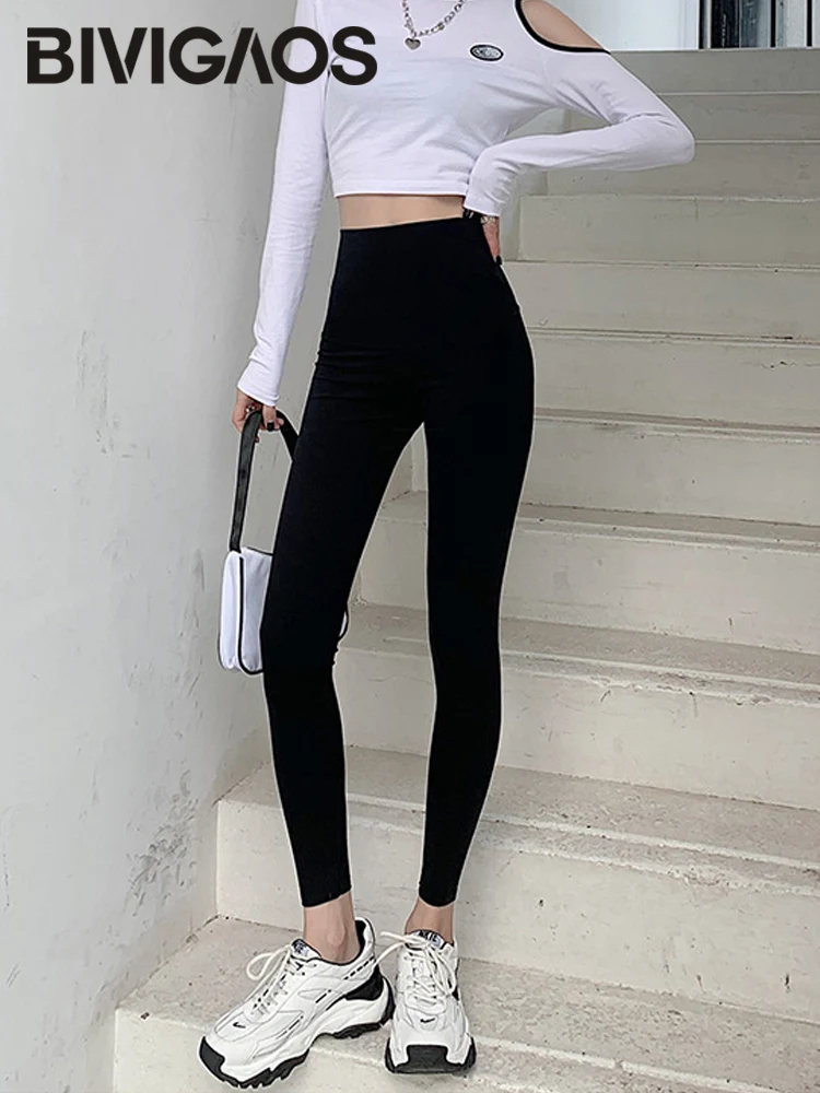 BIVIGAOS Summer New White Khaki Shark Leggings Women Thin High Waist Slim Legs Skinny Leggings Sports Fitness Leggings Spring