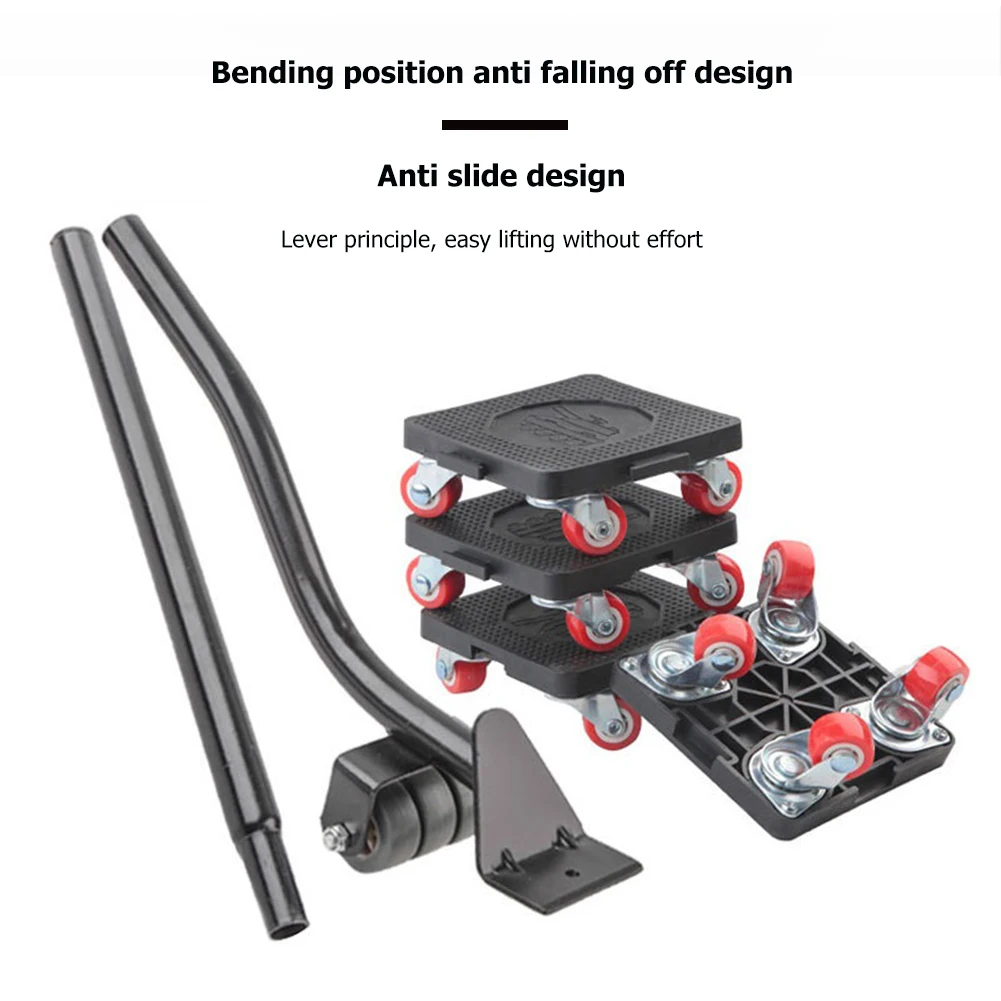 5/6Pcs 전문 가구 발동기 도구 세트 무거운 물건 전송 기중 장치 바퀴 달린 발동기 롤러 휠 바 이동 4 슬라이더