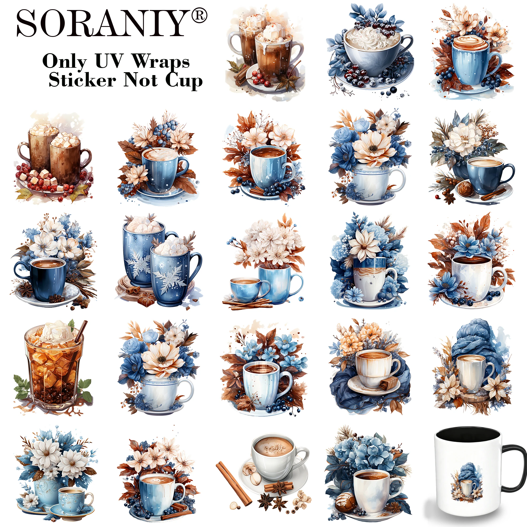 Coffee Tea Paper Cups - 24PCS/Set Winter Coffee Themed UV DTF