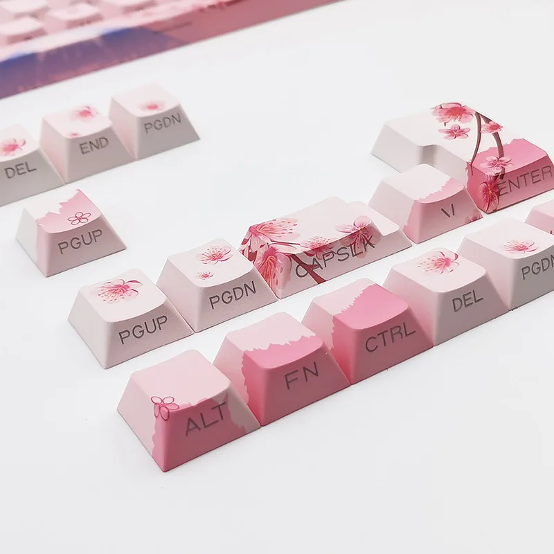 Cherry blossom powder side engraving luminous two-color injection molding PBT hot sublimation small full set of 127 keys