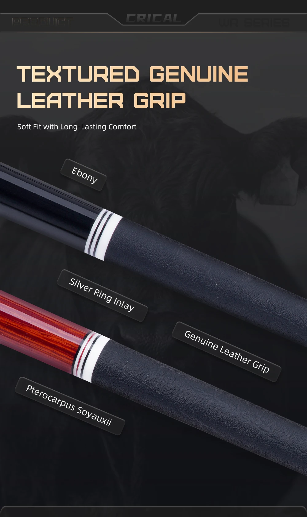 Carbonfaser-Billardqueue mit geringer Ablenkung, professioneller 12,5-mm-Spitzengröße, 3/8x8-Gelenk, Lederummantelung, 58 Zoll, 19-20 Unzen, Billard-CRICAL – Detail 8