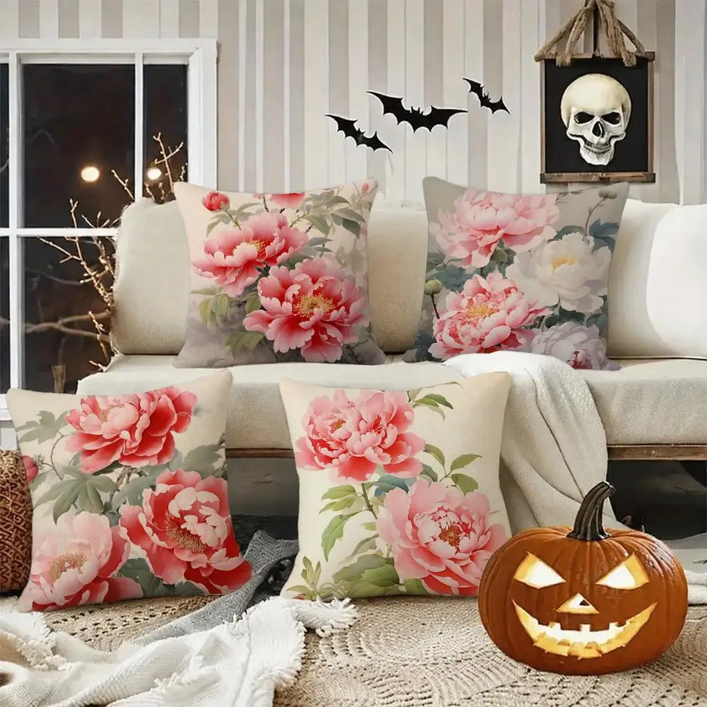 Peony Cushion Cover Halloween decoration trick or treat cushion cover, ghost, pumpkin head, bat decoration