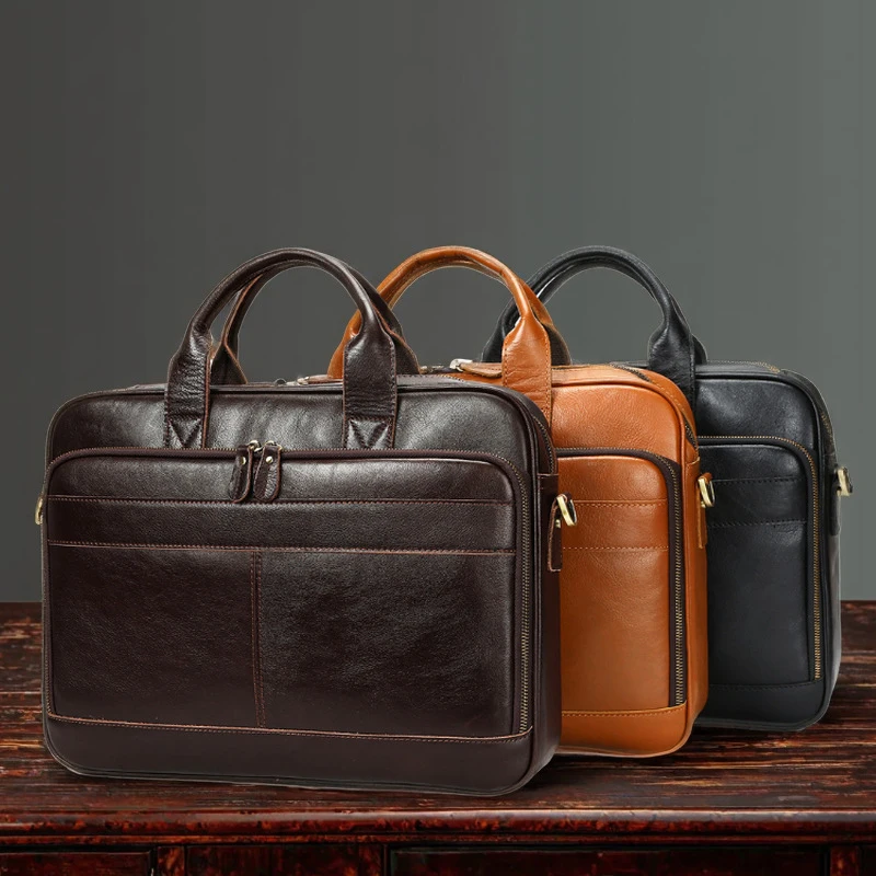 cross-border men's shoulder briefcase made of top-layer cowhide genuine leather naturally tanned large capacity crossbody bag