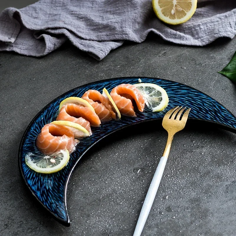 Retro Japanese-style creative ceramic moon plate special-shaped personalized sushi dishes set