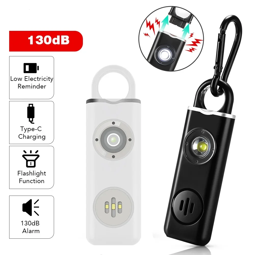 

Personal Defense Alarm 130dB With LED Light Rechargeable Self Defense Woman Safety Alarm Key Chain Emergency Anti-Attack