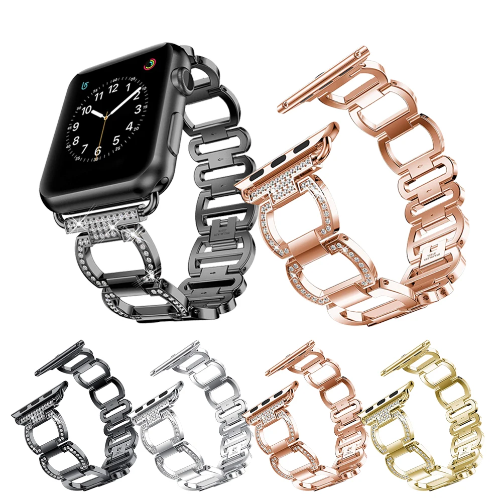 Strap For Apple watch Ultra 49mm Band 44mm 40mm 38mm 42mm Luxury Metal Diamond steel Loop iWatch series 8 7 3 4 5 6 se 45mm 41mm