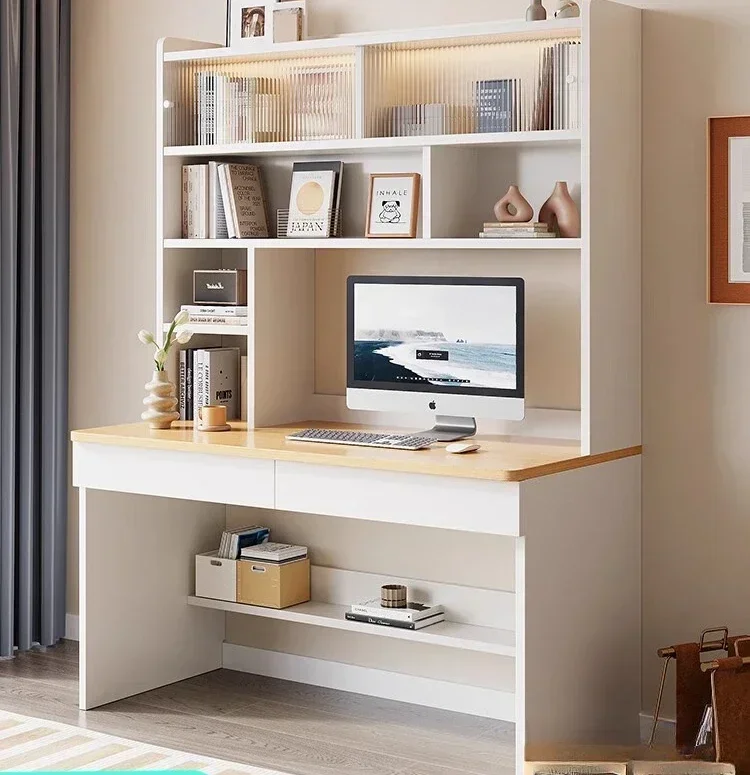 Solid wood desk bookshelf integrated combination light luxury modern middle school students home study writing desk computer des