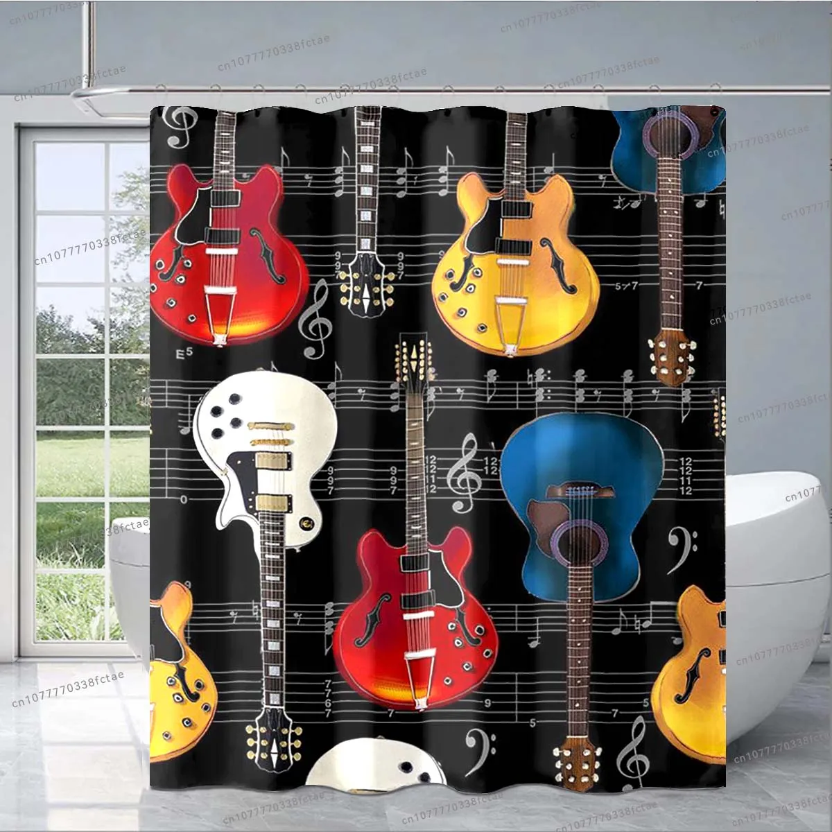 Classical Guitar Electric Patterned Shower Curtain Music Lovers Bathroom Decor Shower Curtain Adult Kids Bathroom Shower Curtain