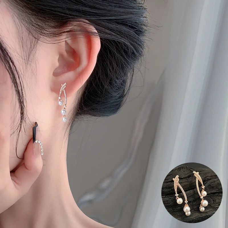 

100% 925 Sterling Silver Pearl Geometric Earrings for Women Girl Fashion Galaxy Line Design Jewelry Party Gift Dropshipping