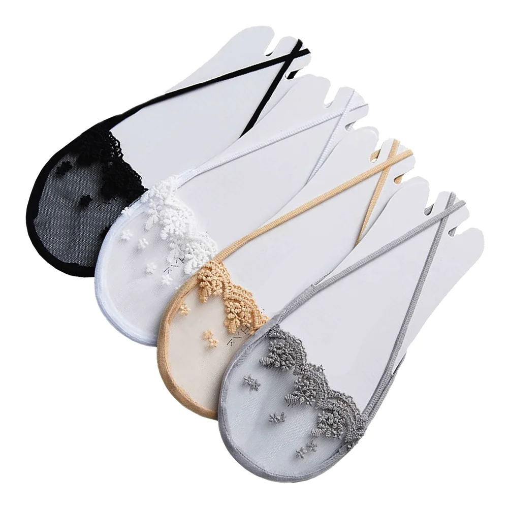 

4 Pairs Shallow Suspenders Socks for Women Cut Peep Toe Liner Simple Sports Shoes Women's