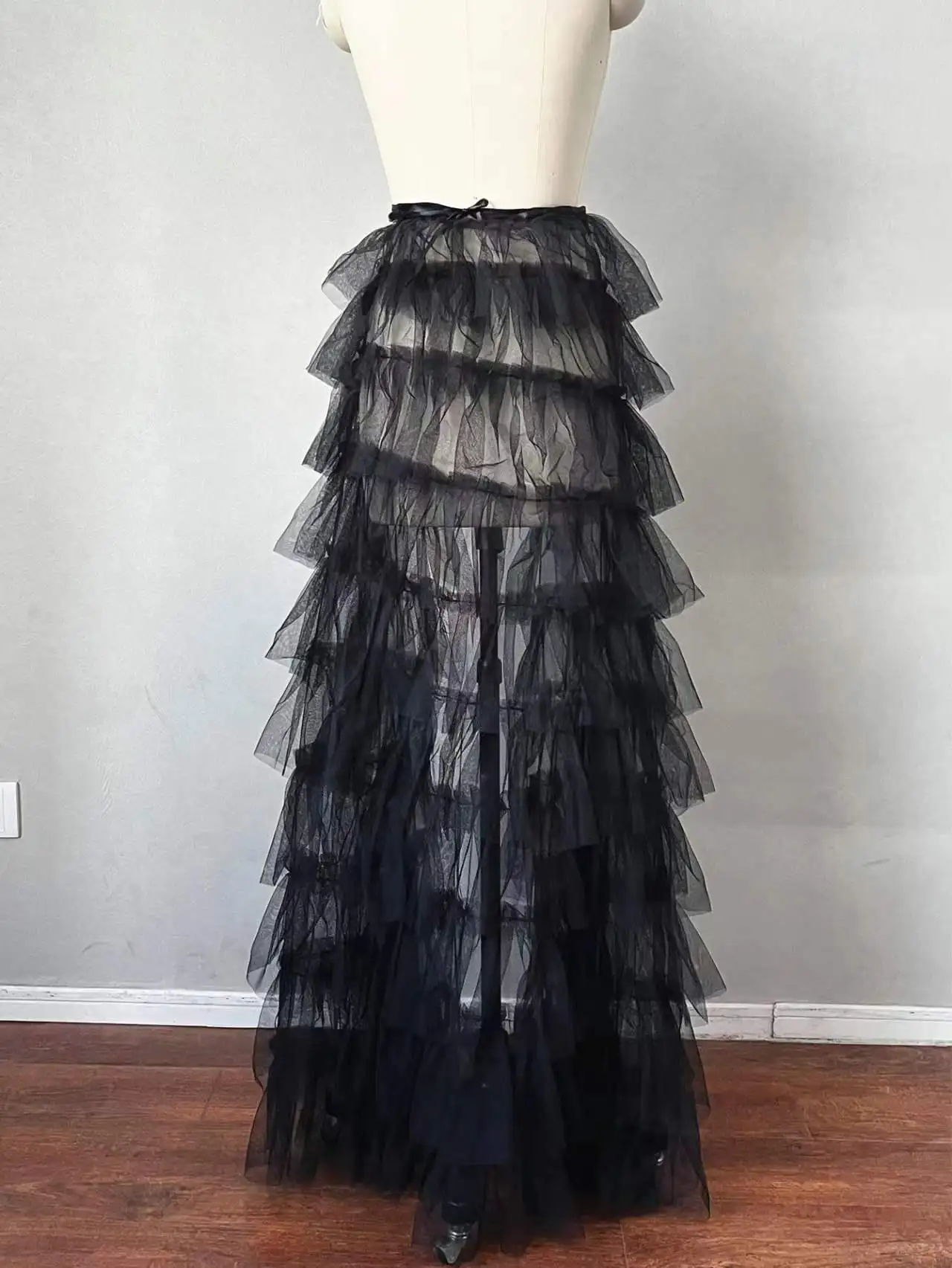 White Detachable Cascading Overskirts Tulle Skirt Black Elastic Waist Bridal Overlay Wedding Long Tulle Over Party Skirt Train image 3