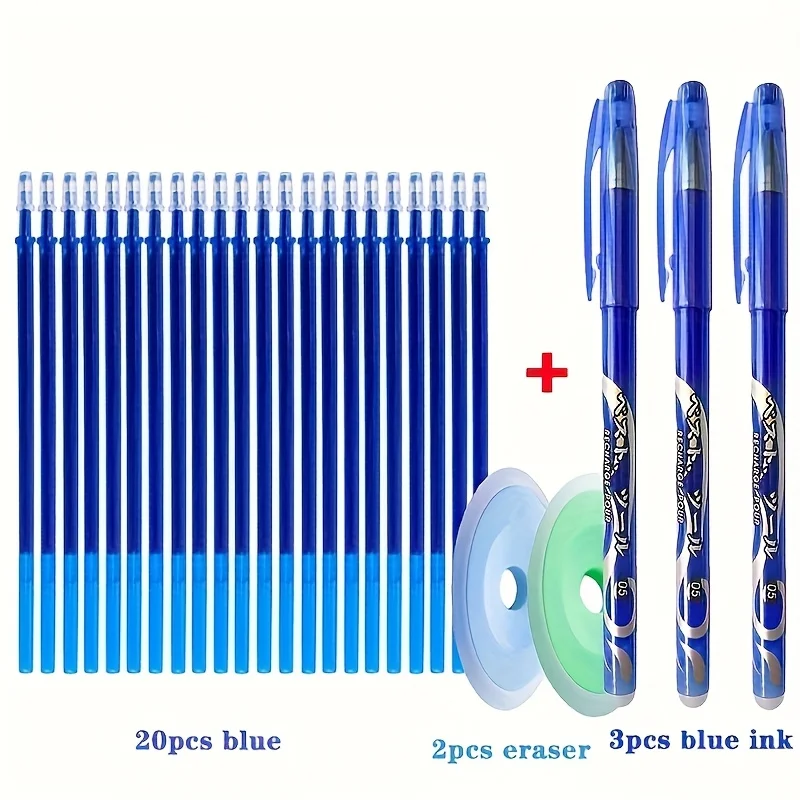 

25 pcs/set Black blue red ink erasable pen filling stick 0.5mm magic erasable gel pen infinite rubber office school stationery(3 pens+20 refills+2 Eraser)