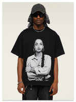 American Retro Hip Hop SADE Character Print Short Sleeve Fashion Brand Round Neck Pure Cotton Casual High-quality Men's T-shirt