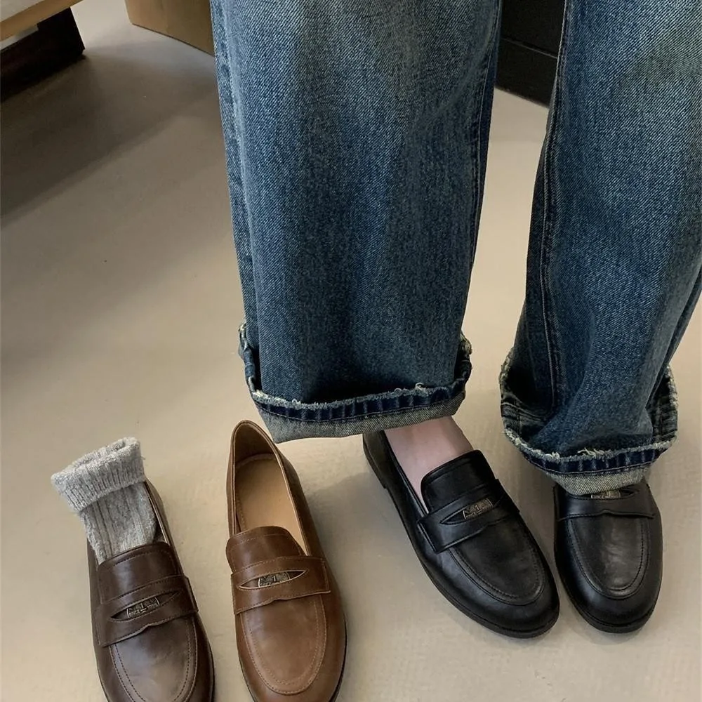 Mocasines de tacón bajo de cuero para primavera 2025, zapatos planos cómodos sin cordones con fondo suave para mujer, zapatos clásicos de vestir para mujer para primavera y otoño, zapatos de oficina