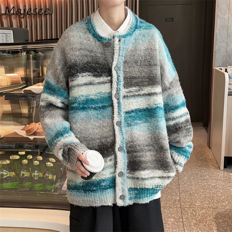 

Knitting Gradient Cardigans for Men Teens Fashion American Style Harajuku Vintage BF Loose All-match Streetwear Knitwear Chic