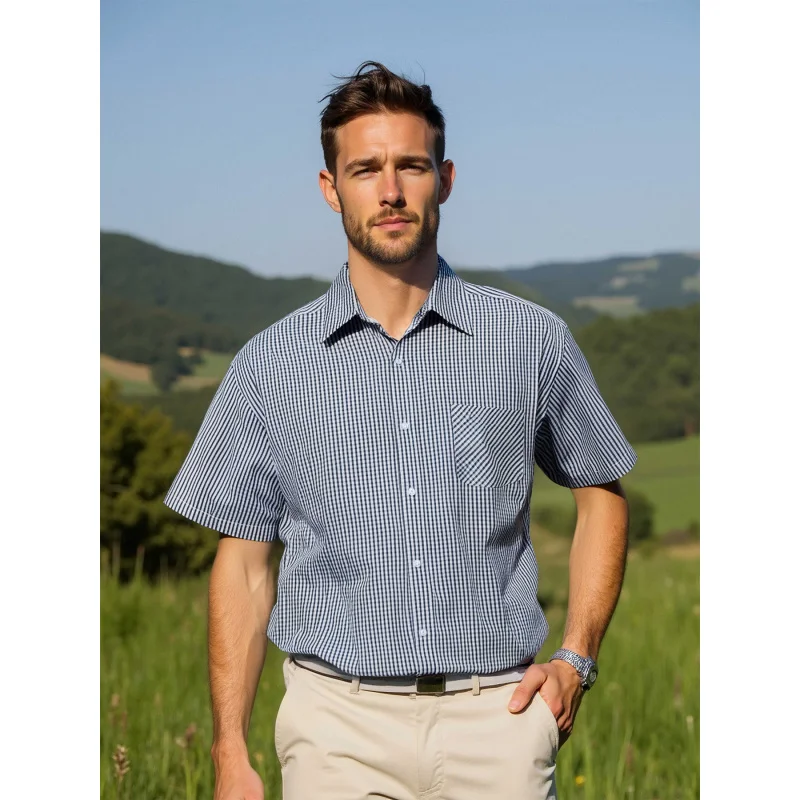 

2025American Style Men's Summer Fashion Casual Striped Shirt Simple Daily Short Sleeve Turn-down Collar Men's Shirt