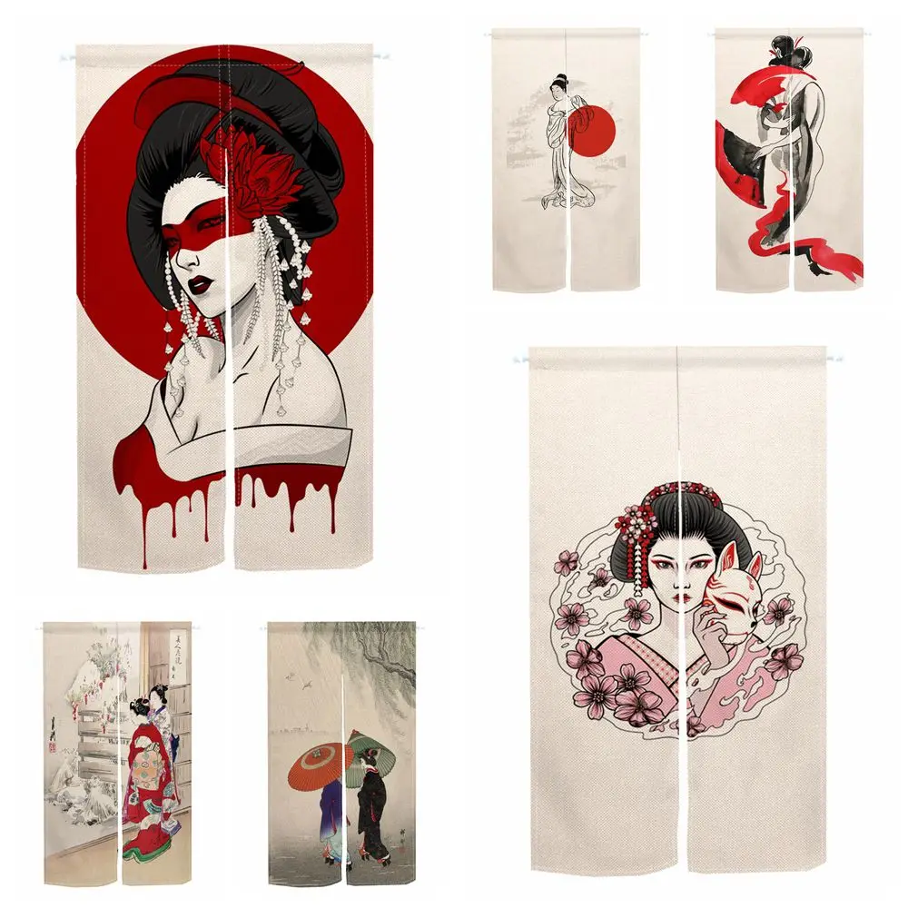 

Noren Japanese Style Doorway Curtain Kyoto Geisha Girl Bedroom Bath Room Entrance Divider Opaque Door Curtain Privacy Semi-split