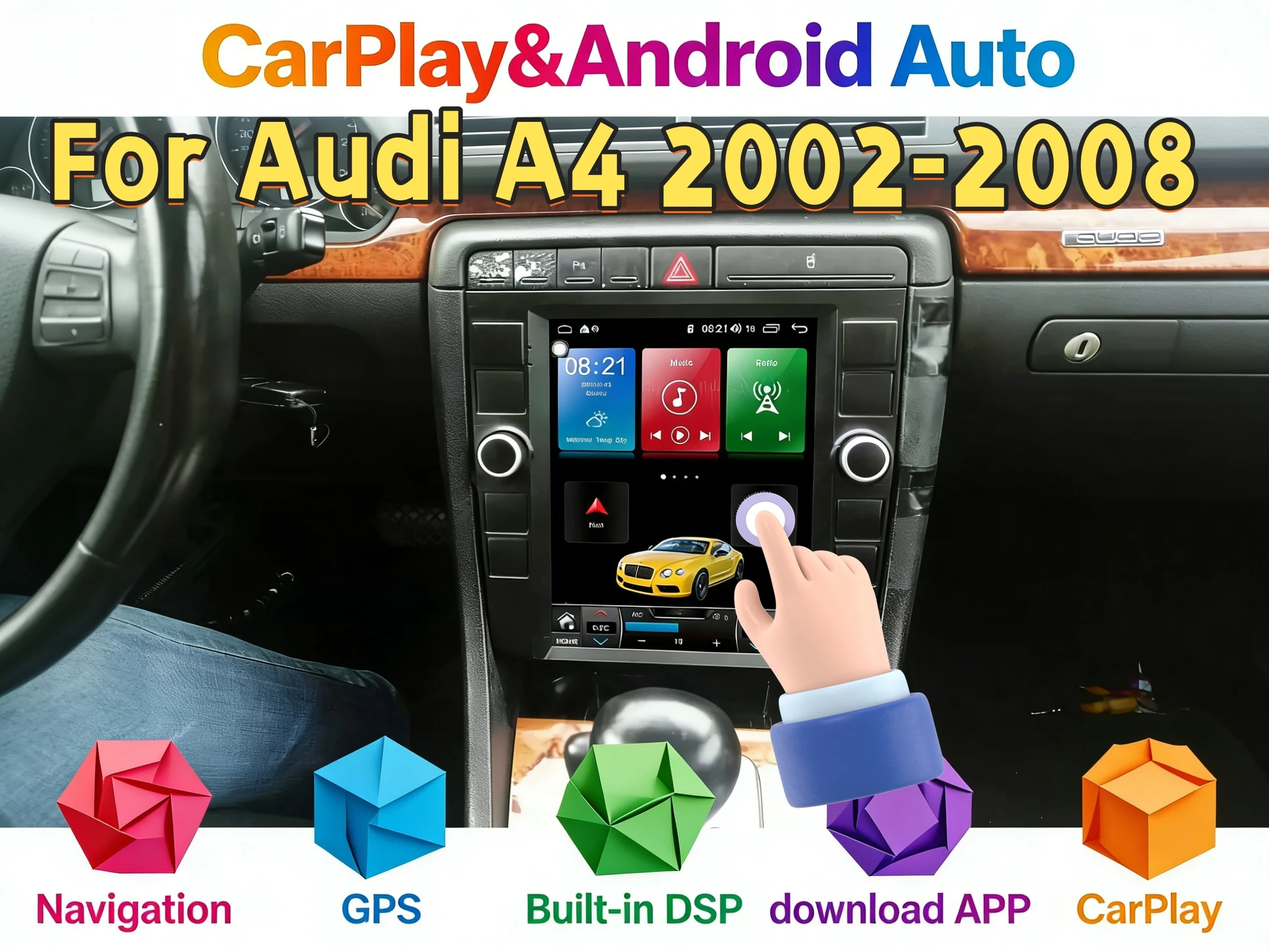 Multimedia DSP Carplay Bluetooth Head unit Player For Audi A4 2002-2008 Android 14  GPS Navi Auto Stereo Touch Screen