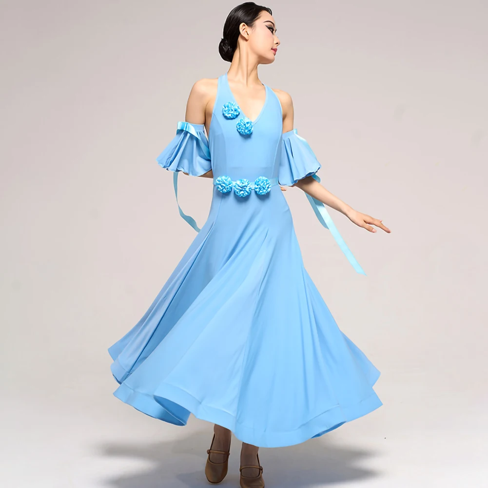 Walzerkleid, ärmellos, Party, Gesellschaftstanz, Praxis, Schwarz, Stereo, Blume, Standard-Wettbewerbskostüm, Tango, Orange