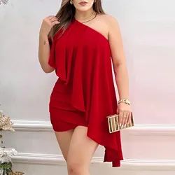 Sexy One Shoulder Ruched Asymmetrical Party Dresses For Women Fashion Package Hip Cocktail Banquet Mini Dress Elegant vestidos