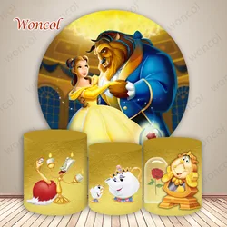 Disney Belle Princess Round Cover Girl Birthday Baby Shower Backdrop Beauty And The Beast Circle Cylinder Cover Photocall Props