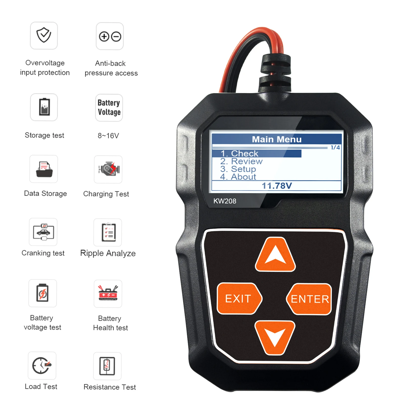 KONNWEI KW208 12V akumulator samochodowy Tester obciążenia profesjonalny samochodowy Alternator analizator przebiegu napięcia dla samochodu/motocykla