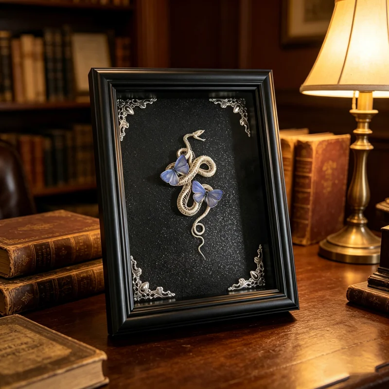 Unique Open Mouth Coiled Real Snake Skeleton butterfly Frame Gothic Taxidermy Wall Decor Cabinet of Curiosities Oddity