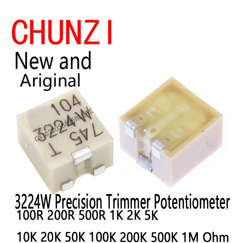 2pcs SMD Precision Trimmer Potentiometer Adjustable Resistance 3224W 100R 200R 500R 1K 2K 5K 10K 20K 50K 100K 200K 500K 1M Ohm