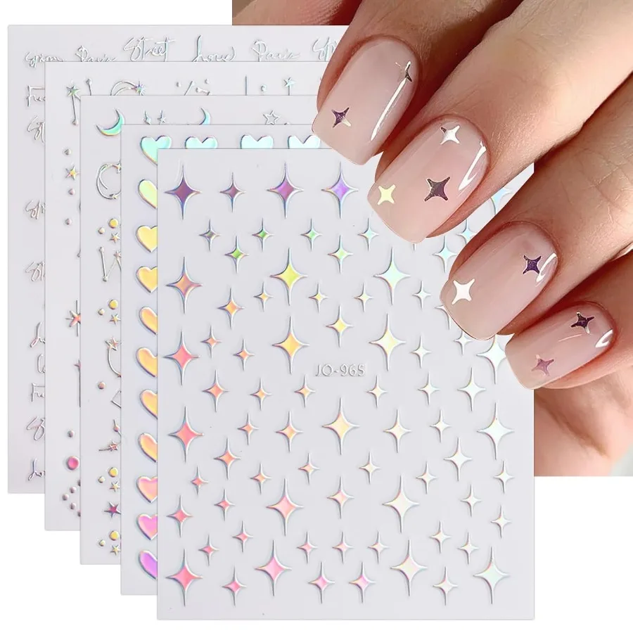 

A set Aurora Nail Art Stickers Decals Self-Adhesive Laser silver Star Heart Nail Supplies Nail Art Design Decoration Accessories