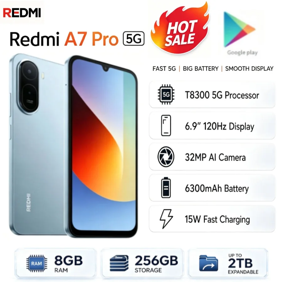 Trending 2026 Authentic Redmi A7Pro Gaming‑Oriented Smartphone 8GB+256GB Storage 6.9' FHD+ Full View Display Helio G85 Chipset