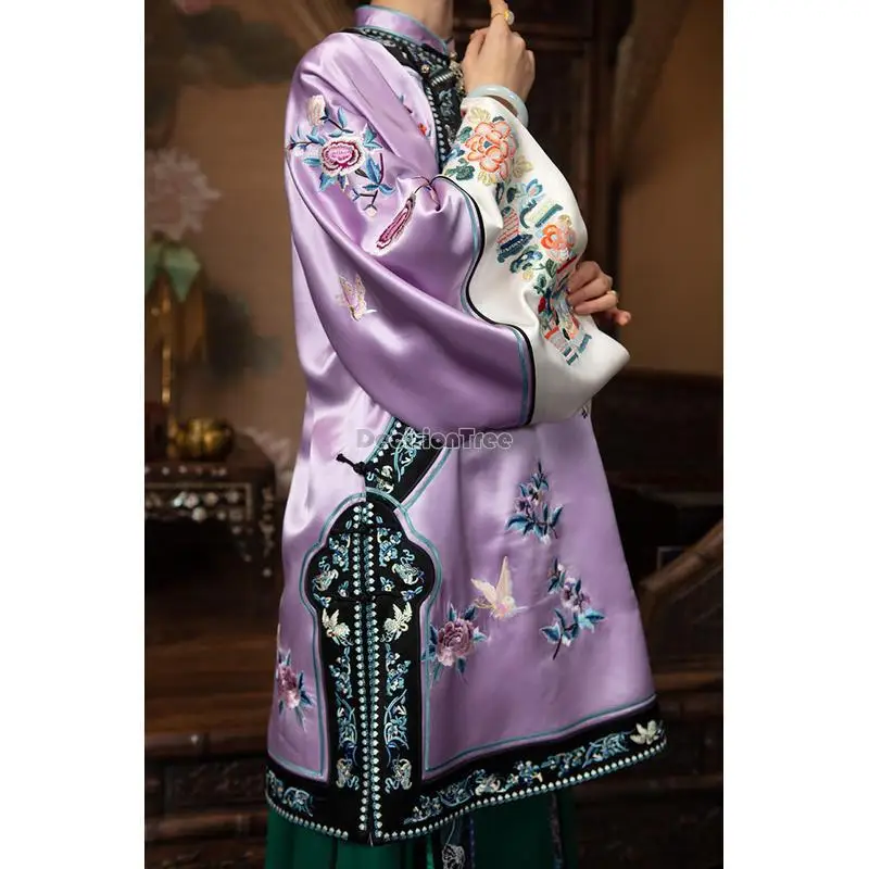 chinese qing dynasty princess clothing oriental mandarin collar qipao retro flower print tops loose cheongsam traditional qipao