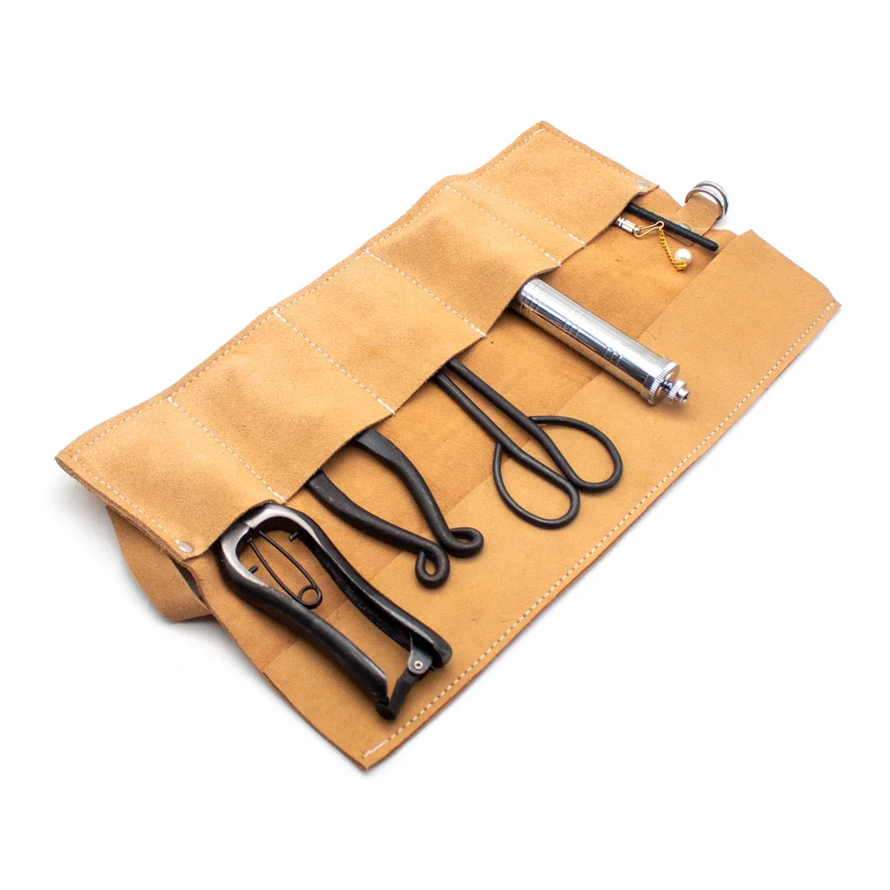 Japanese Ikebana Flower Arrangement Tools Set Real cowhide Bag Flower Art Tool Kit Y