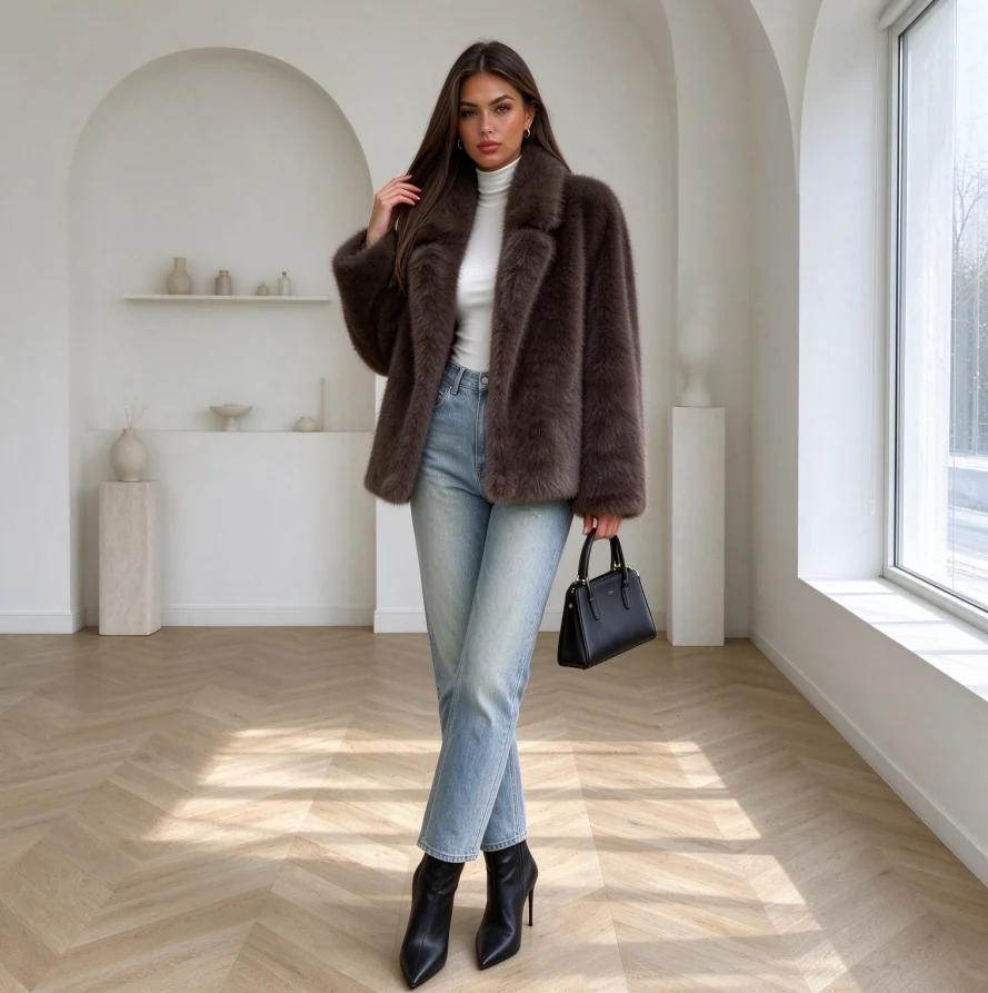 Faux Fox Fur Coats Buttons Jackets Turn Down Collar Coat Thick Warm Y2k Pocket Jacket Elegant furry outwear 2026 Autumn Winter