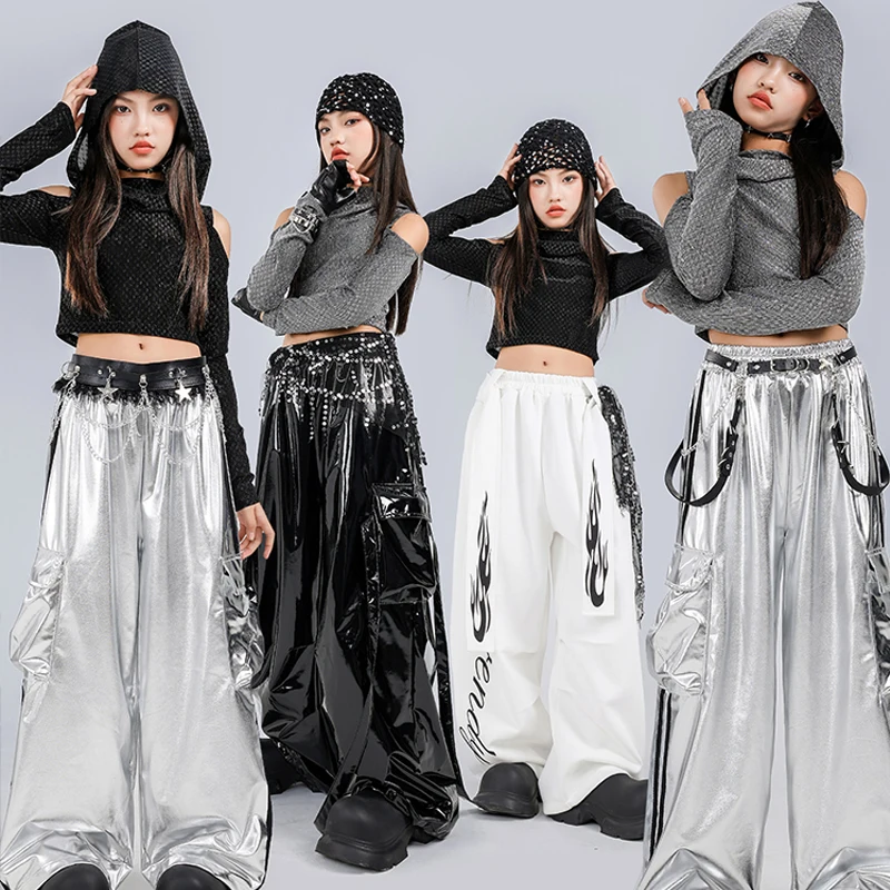 เสื้อผ้าฮิปฮอปสำหรับเด็ก ชุดเคป๊อป ชุดเต้นบอลรูมสำหรับเด็ก ชุดเต้นแจ๊สสำหรับเด็กผู้หญิง ชุดแสดงเต้นสตรีทแวร์ XS10757