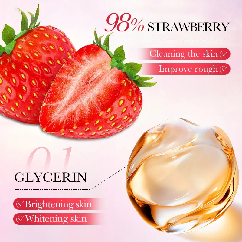 High quality strawberry exfoliating and cleansing scrub deeply cleanses the body, suitable for both men and women 500g