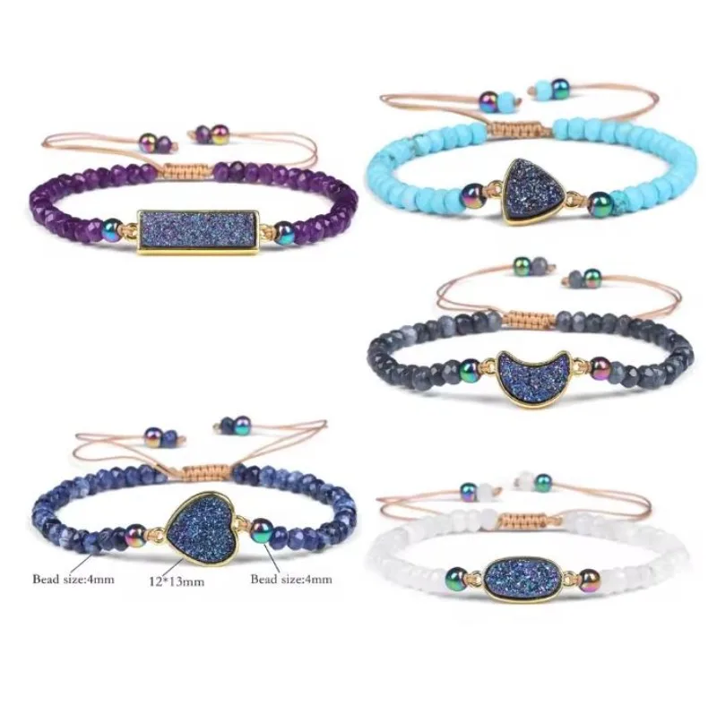 

10PCS Heart and Nature Stone Beaded Stretchy Bracelets Women Triangle Oval Geometric Braided Rope Bangle Jewelry Gifts