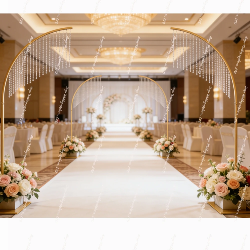 2-10pcs 270-300Wedding Black/goldChandelier Arch Frame Metal Retractable Wedding Background Stand  for Wedding stage Centerpiece