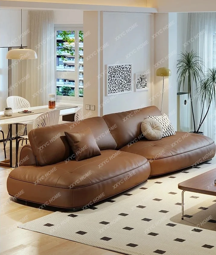 sofa brown retro straight row modern simple first layer cowhide creative sofa